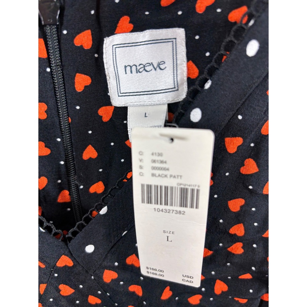 Maeve Anthropologie Heart Polka Dot V Neck A Line Midi Dress Large NWT - Picture 4 of 6